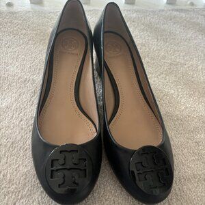 Black Leather Tory Burch Work Shoes